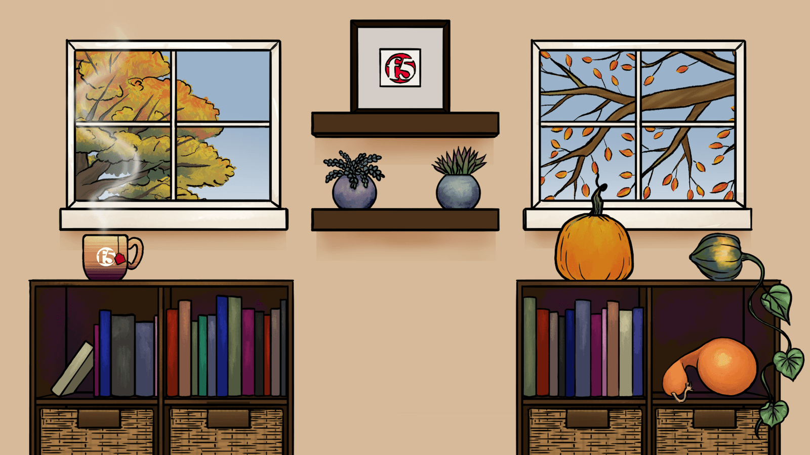 fall windows with bookshelves f5 framed