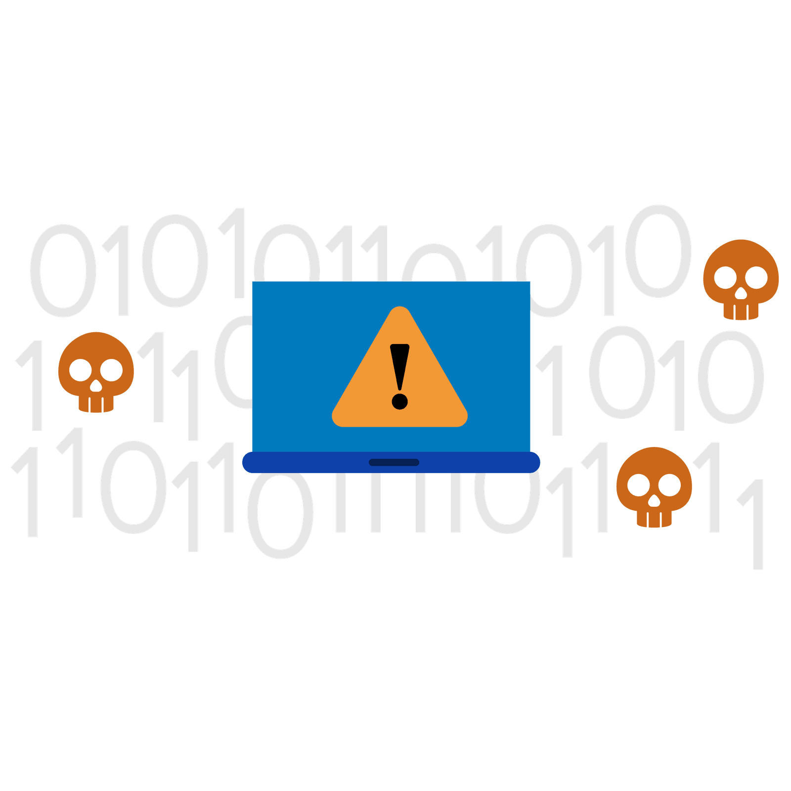 Computer screen with warning sign