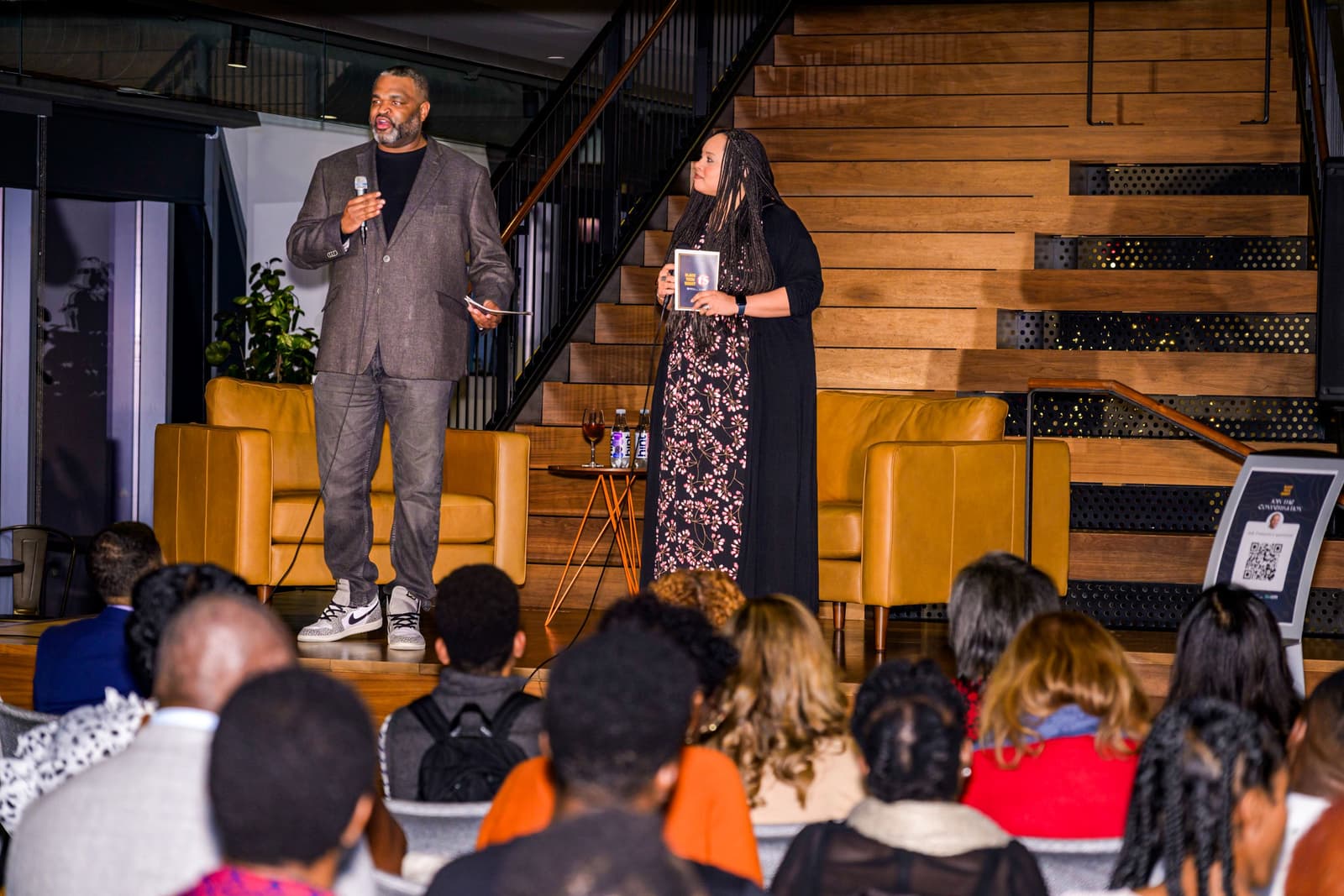 FAB Global Chair Carl Mosby III and FAB Executive Sponsor Dyana Langley-Robinson introduce the speakers at Black Tech Night, a community event designed to elevate Black representation in tech. Carl Mosby III and FAB Executive Sponsor Dyana Langley-Robinson
