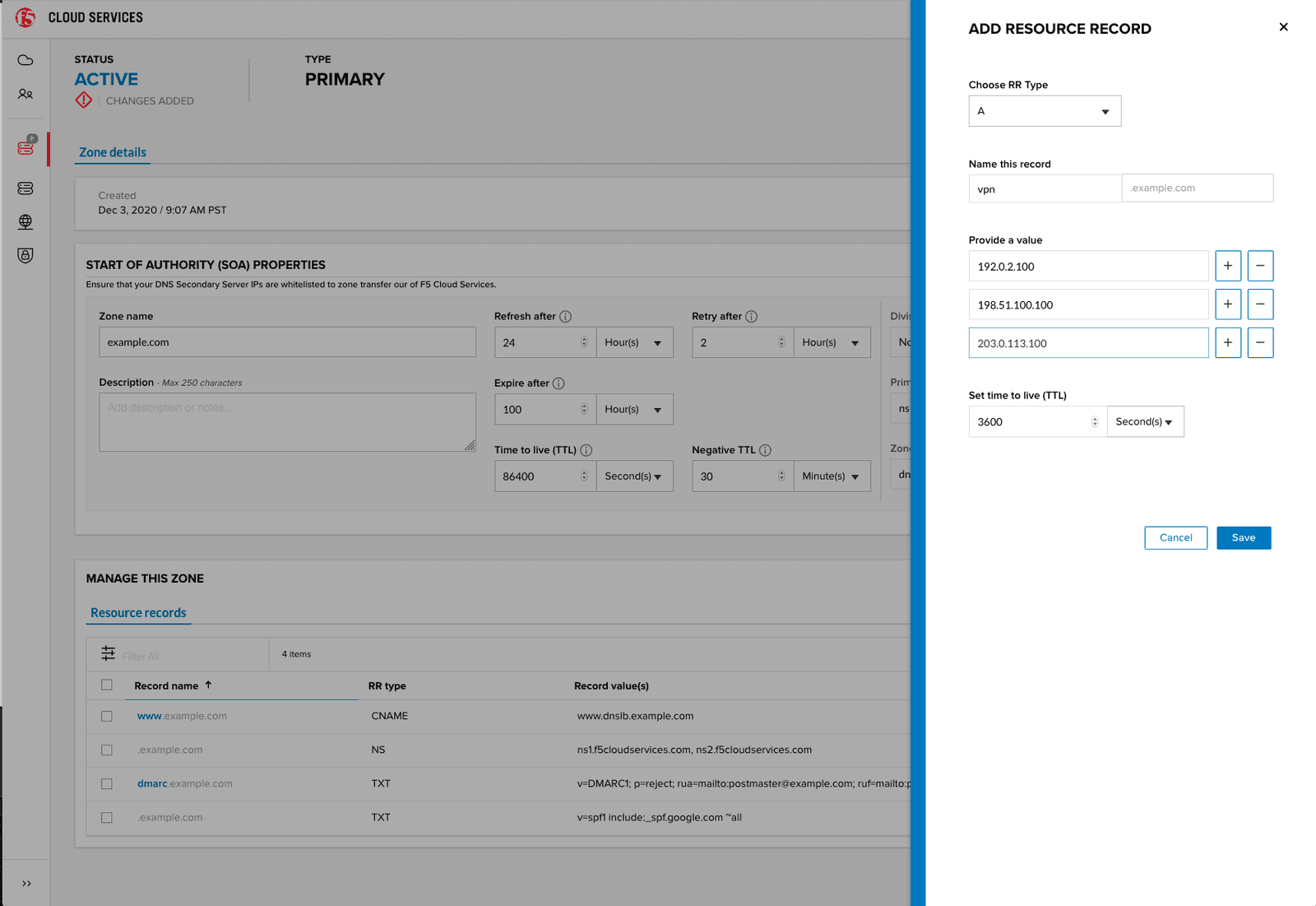 Figure 2: UI to Add Resource Record