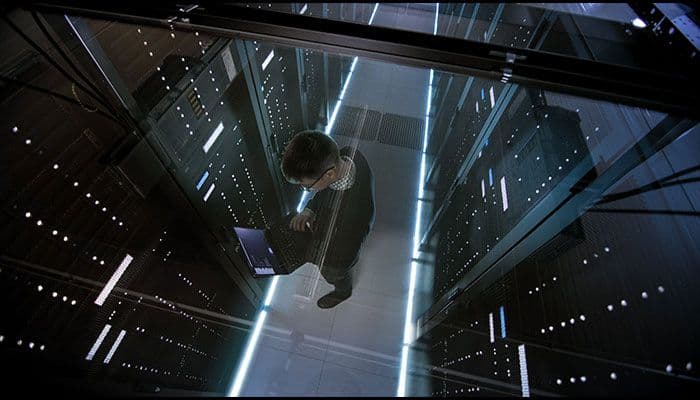man in server room