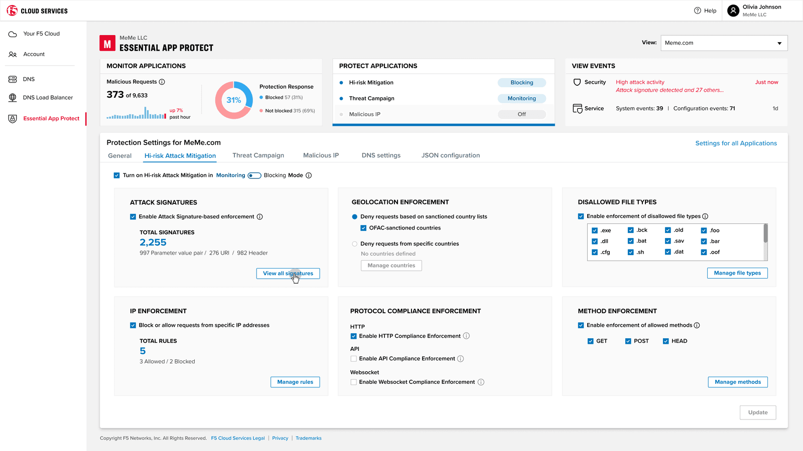 Figure 2: Configuring Hi-Risk Attack Mitigation