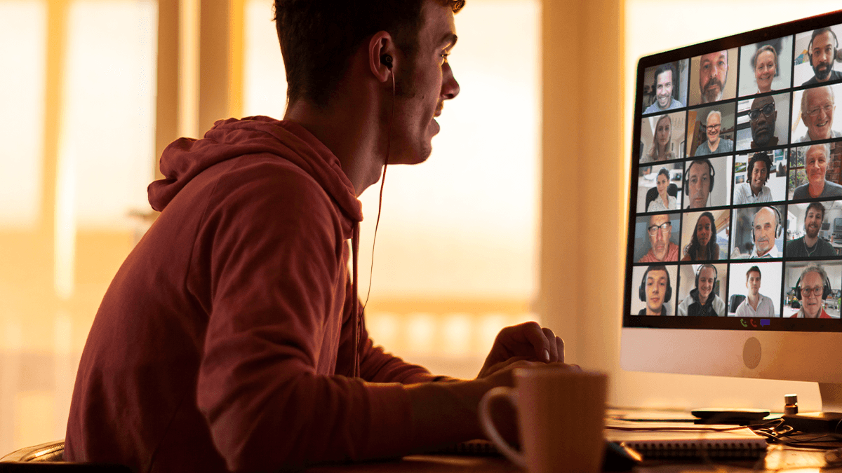 Man on conference call