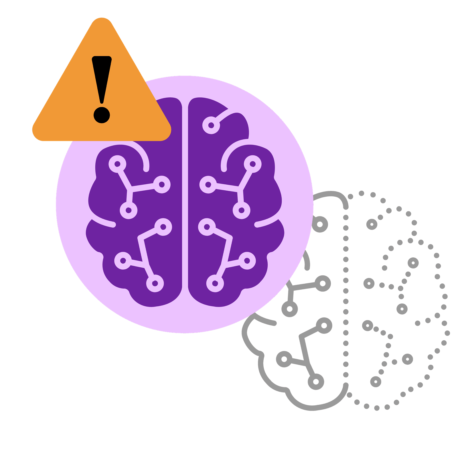 Brain with warning sign