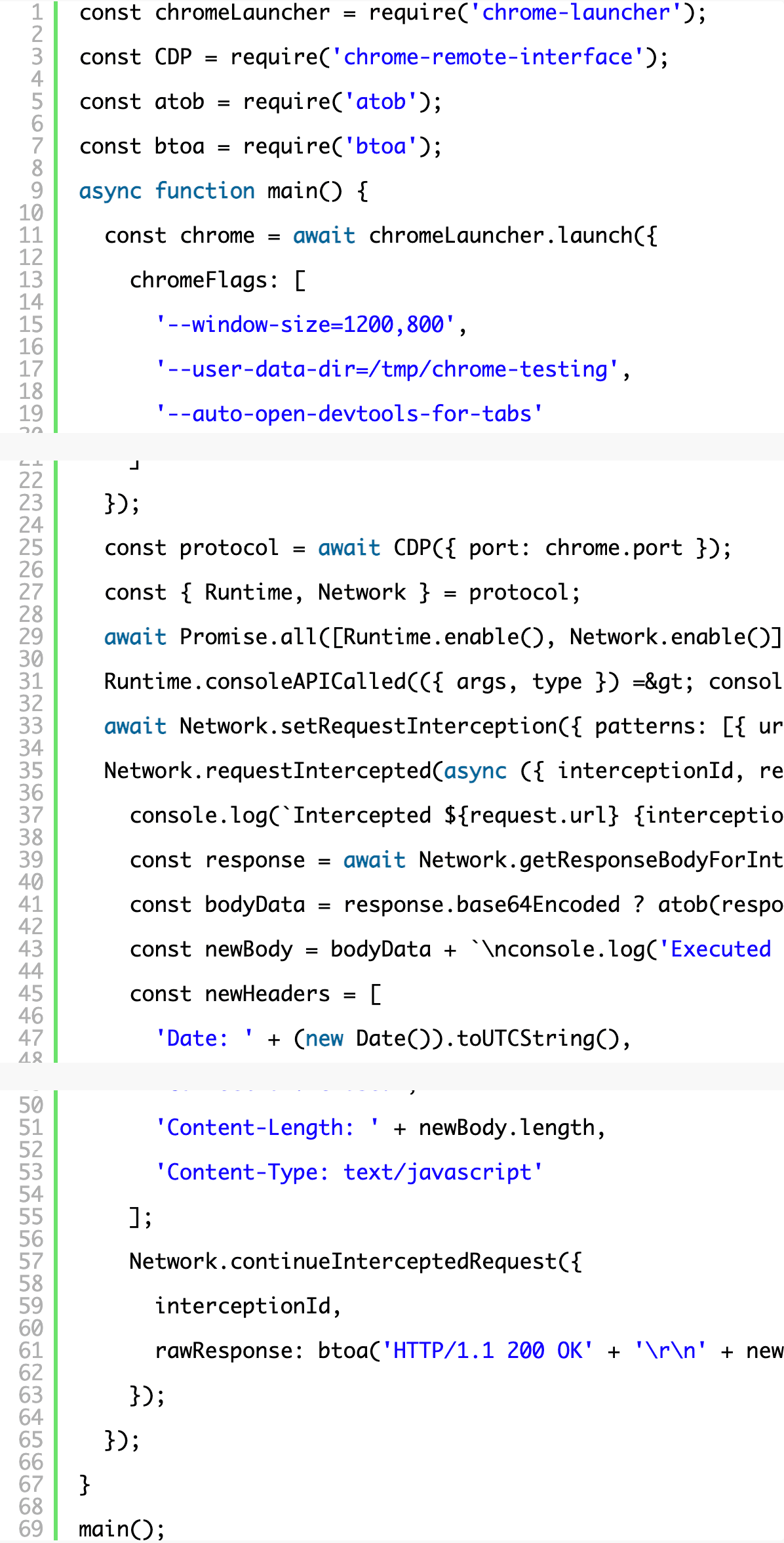 Intercepting and Modifying responses with Chrome via the Devtools Protocol