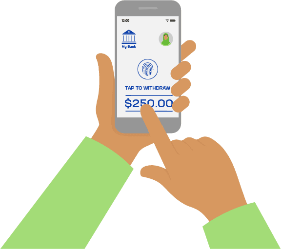 hand holding soas phone with bank withdraw $