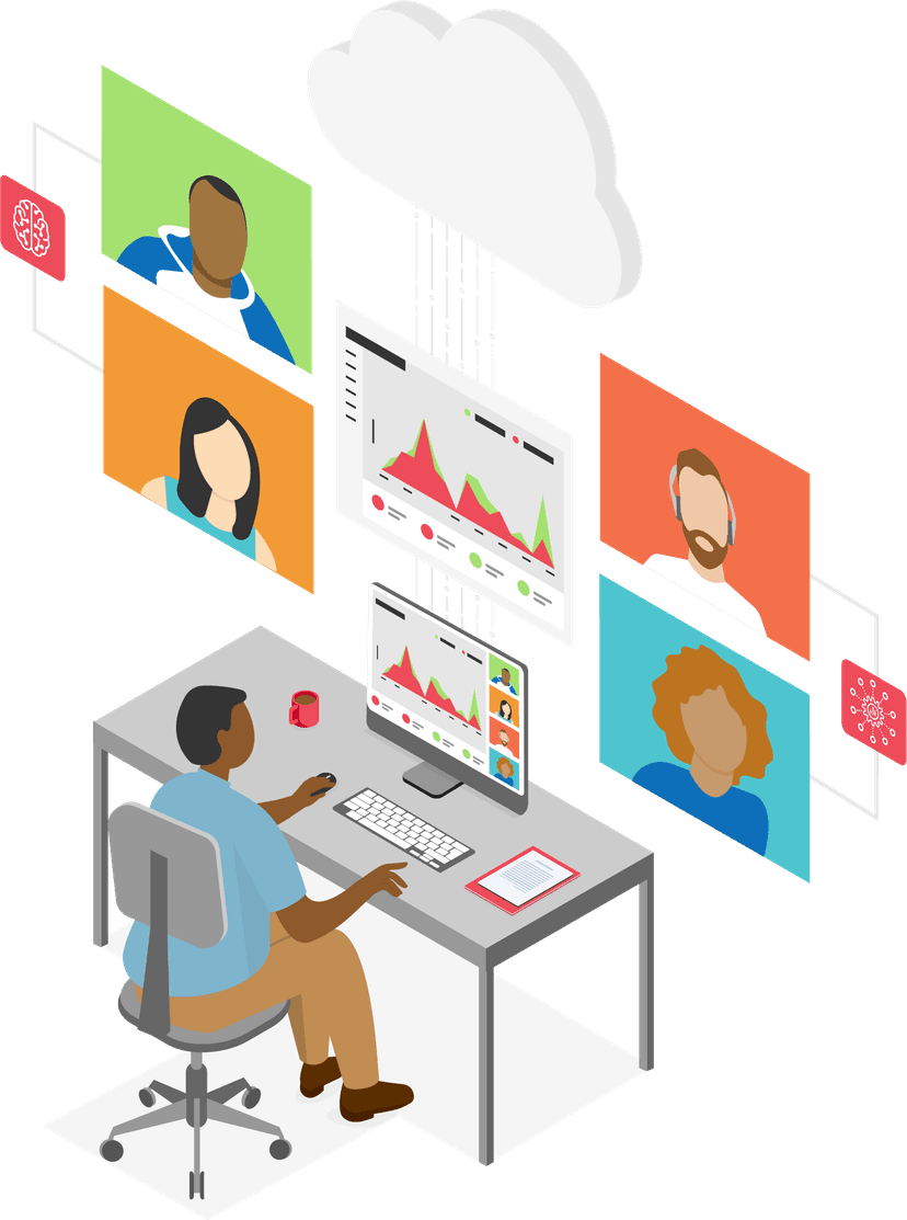 person sitting at desk looking at screen