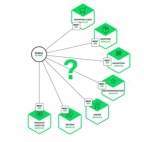 Mobile client of ecommerce app needs a way to access the RESTful APIs of the 7 microservices
