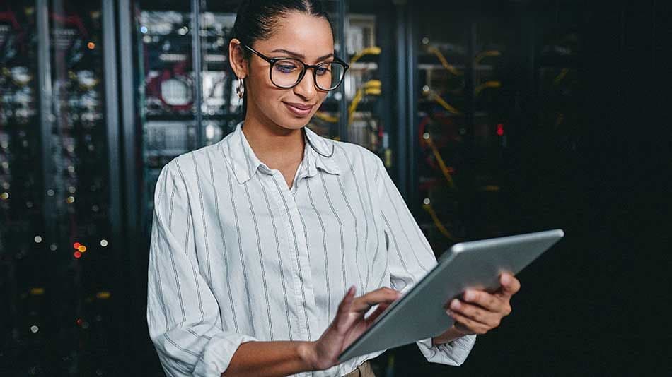 woman looking at laptop