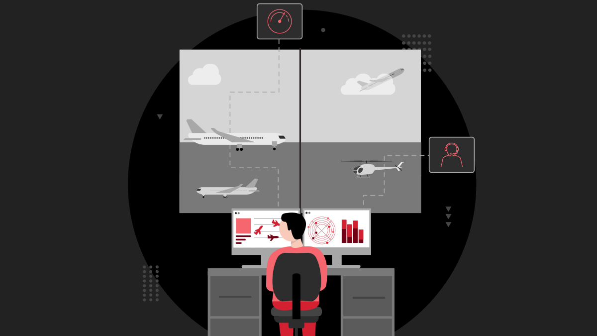 Simple graphic illustration of an air traffic controller