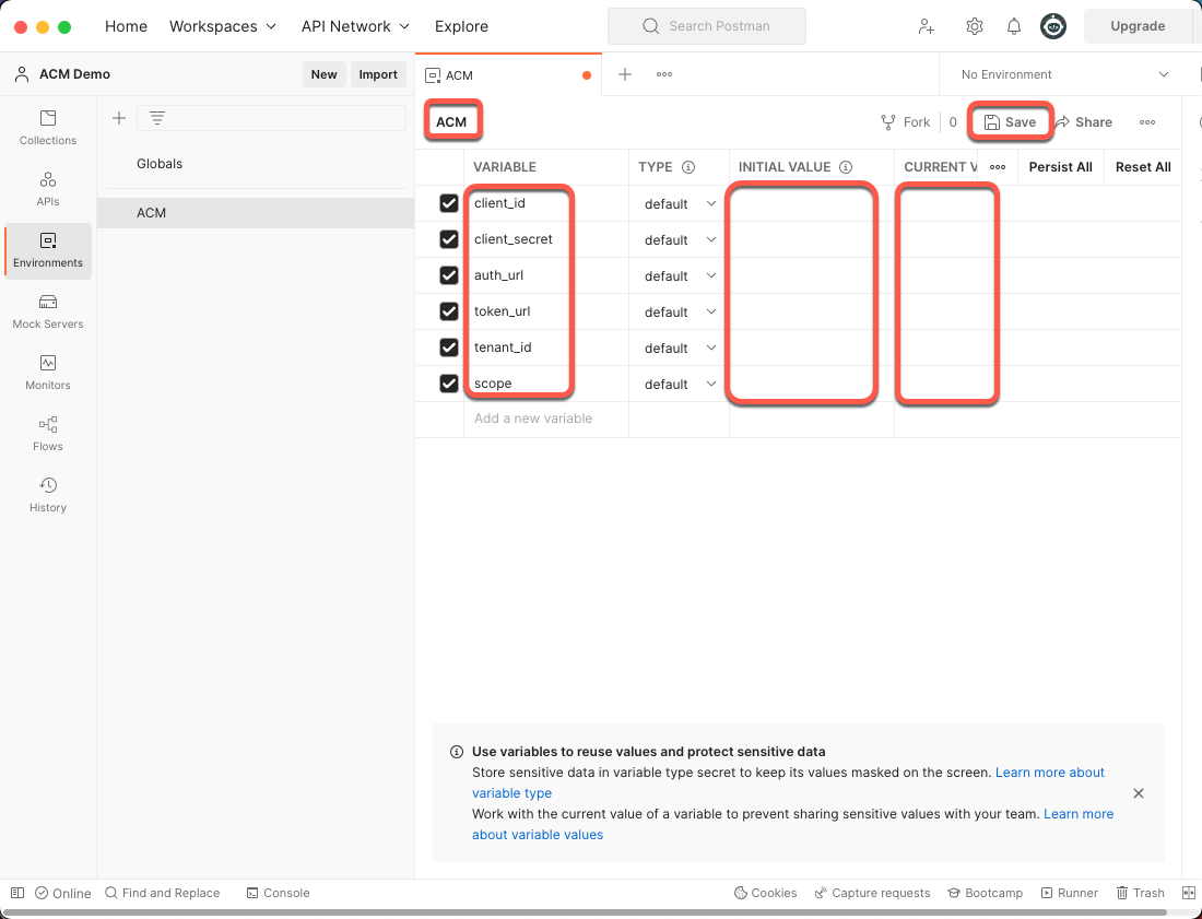 Postman Environment Variables