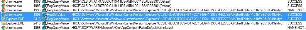 Dridex Figure 4: The infected browser writes the records before the infected explorer.exe reads them