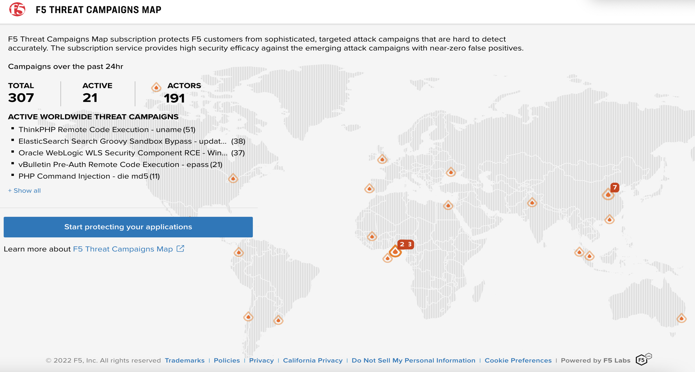 Figure 2: F5 Threat Campaigns Map