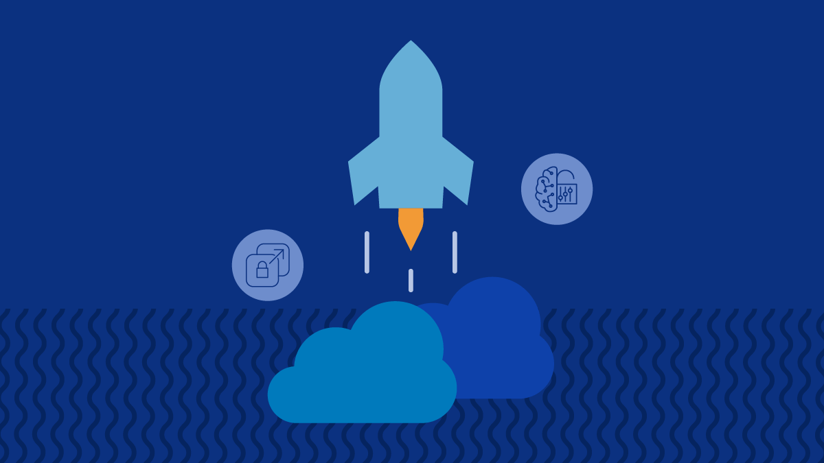 Rocket flying out of clouds