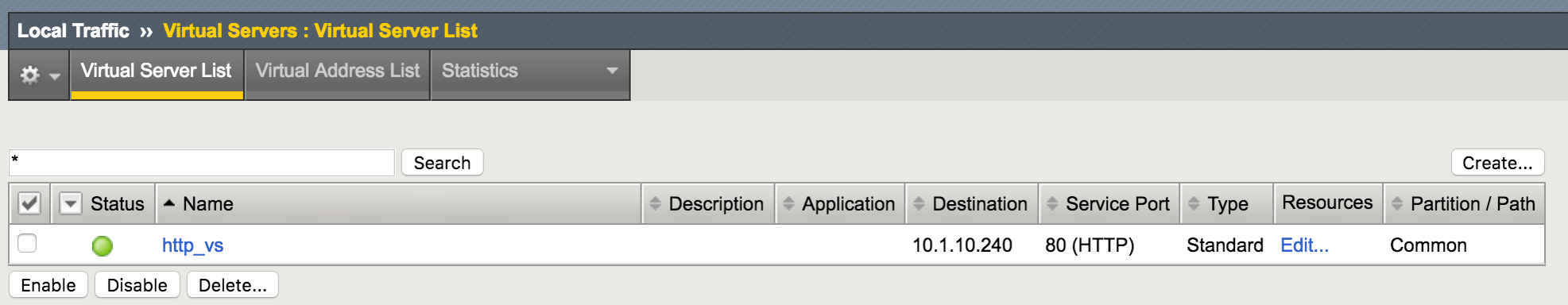 Virtual server (“http_vs”) created by Puppet.