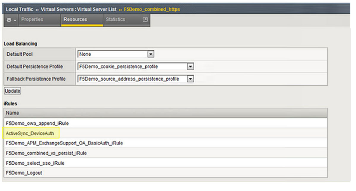 Screenshot of the virtual server list (F5Demo_combined_https)