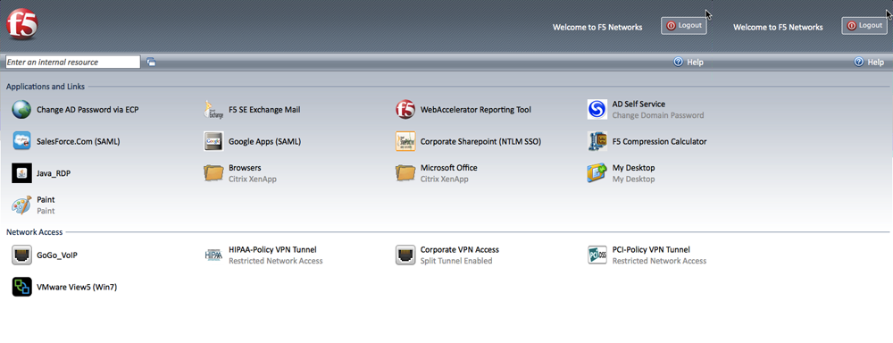 Screenshot of the BIG-IP APM webtop