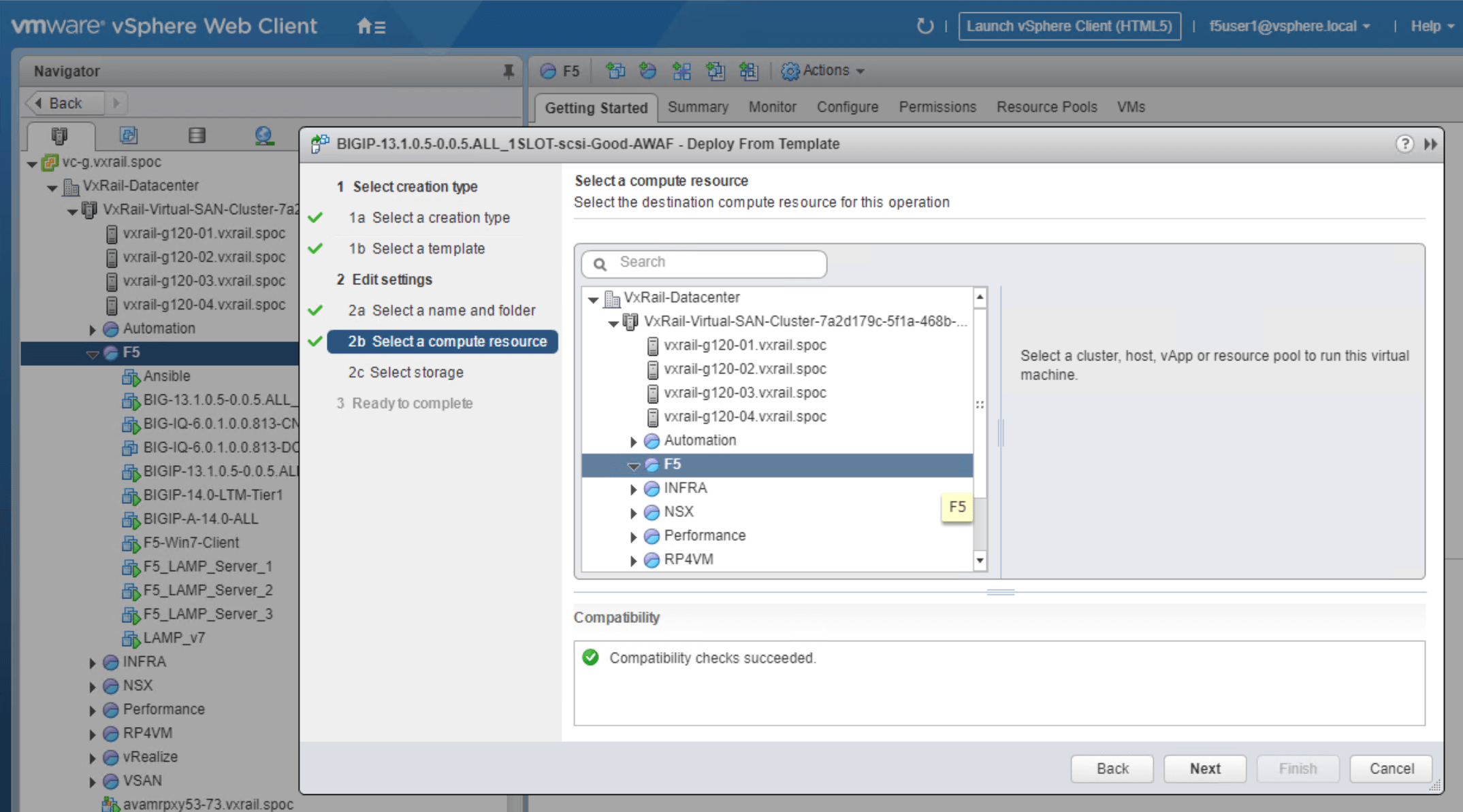 Figure 7: Confirm F5 as the VM compute source under VxRail Datacenter. 