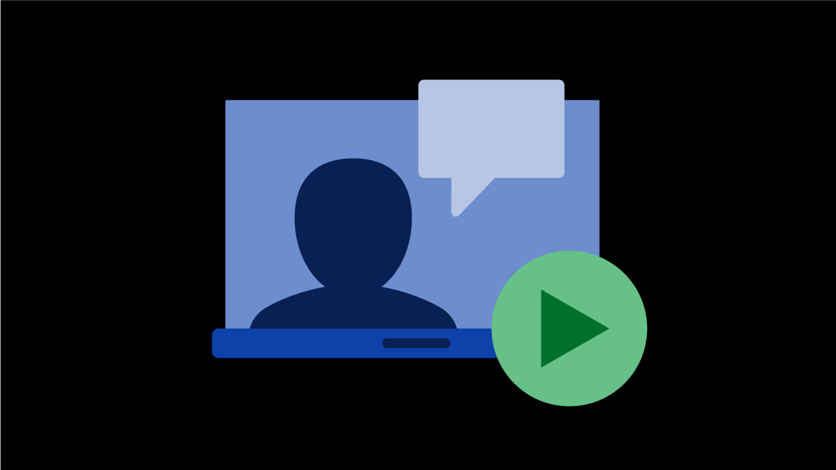 Person on a computer screen with speech bubble